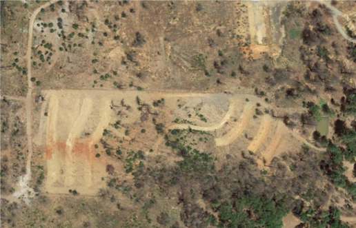 A bird 's eye view of an area with trees.